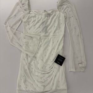 White Lulu’s dress- mesh overlay with pearls